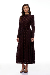 Ricardo Burgundy Chenille Lace Midi Dress