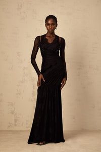 Ursula black floral-lace mermaid maxi dress