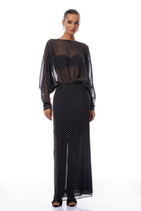 Emilia Black Polka Dot Chiffon Maxi Dress
