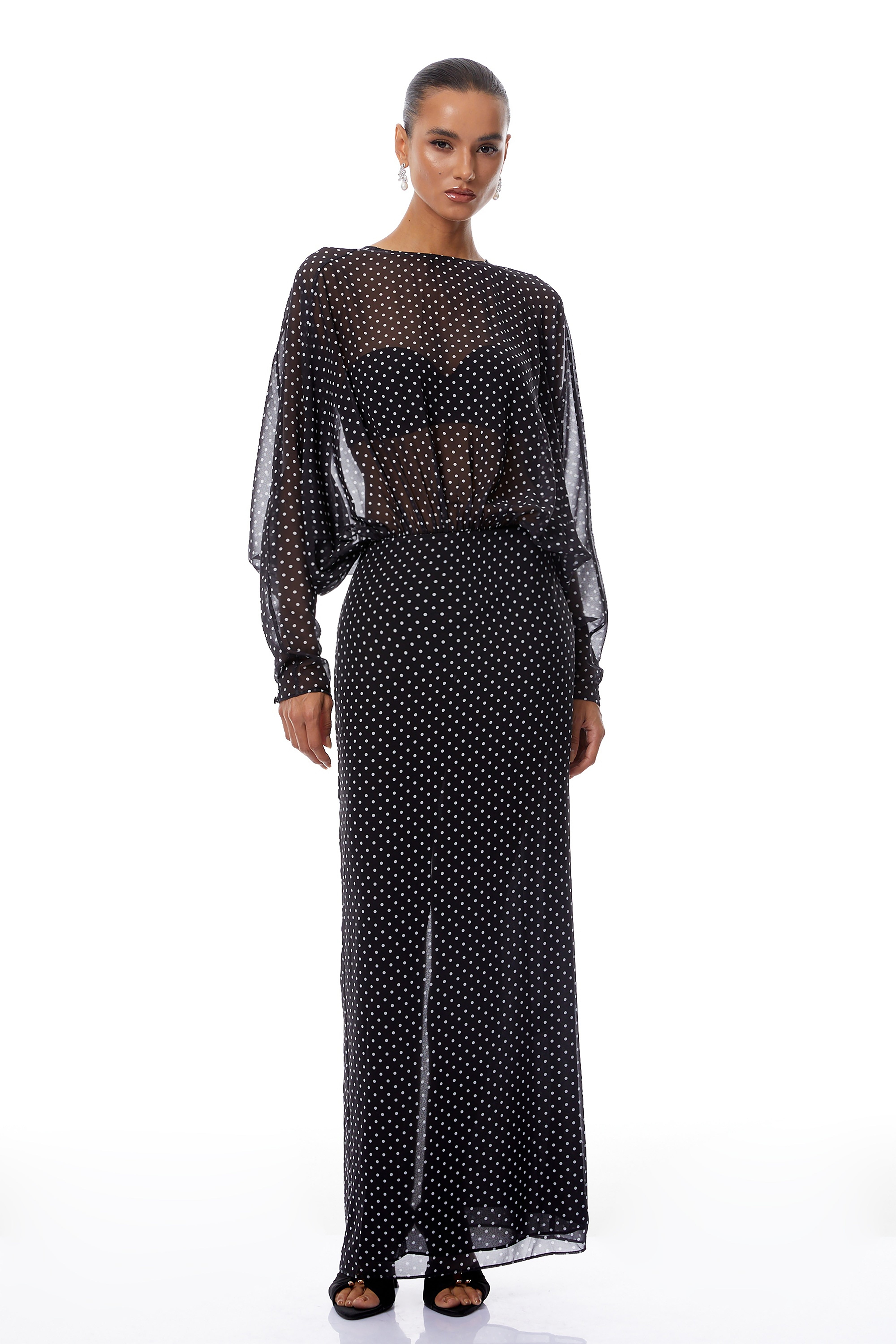 Emilia Black Polka Dot Chiffon Maxi Dress