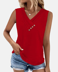 Button Down V Neck Tank Top