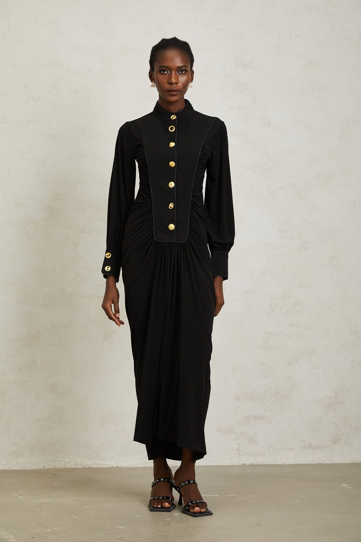Brooklyn Black Gathered Draped Maxi Dress