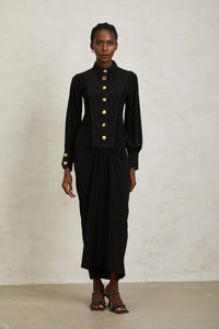 Brooklyn Black Gathered Draped Maxi Dress