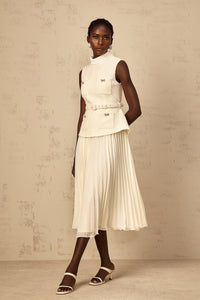Dulcie Off-White Tulle Panel Tweed Midi Dress