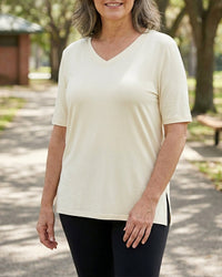 Longer Sleeve Plus Size V-Neck T-Shirt — Covers Your Arms & Hides Your Belly