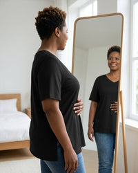 Longer Sleeve Plus Size V-Neck T-Shirt — Covers Your Arms & Hides Your Belly