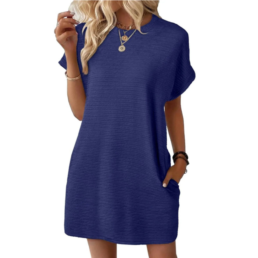 EVASHA™ – Casual Minimalist Round Neck Dress