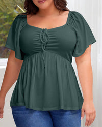 Plus Size Sweetheart Neck Short Sleeve Shirred Peplum Tops