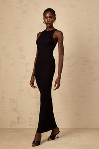 Déotille black fitted ribbed-knit maxi dress