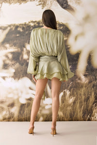 Beryl Pleated Ruffle Hem Mini Dress