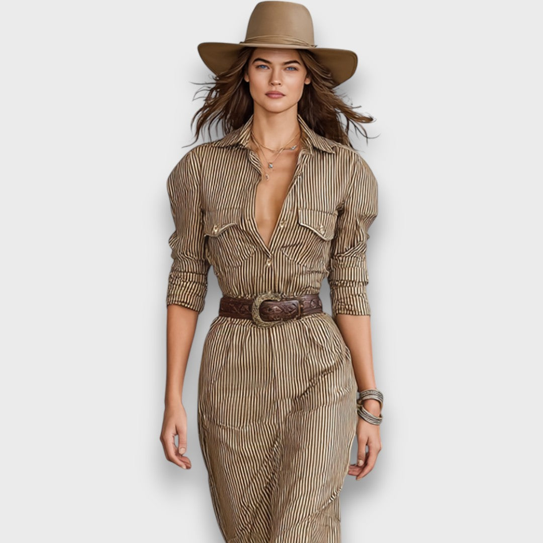 Fiorenzae – Striped Maxi Dress with Collar