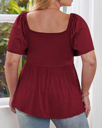 Plus Size Sweetheart Neck Short Sleeve Shirred Peplum Tops