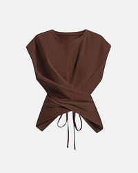 Women's Cinched Waist Wrap Top with Asymmetrical Criss Cross Back Tie Design