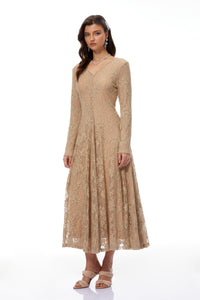 Fernanda Neutral Floral Lace Midi Dress