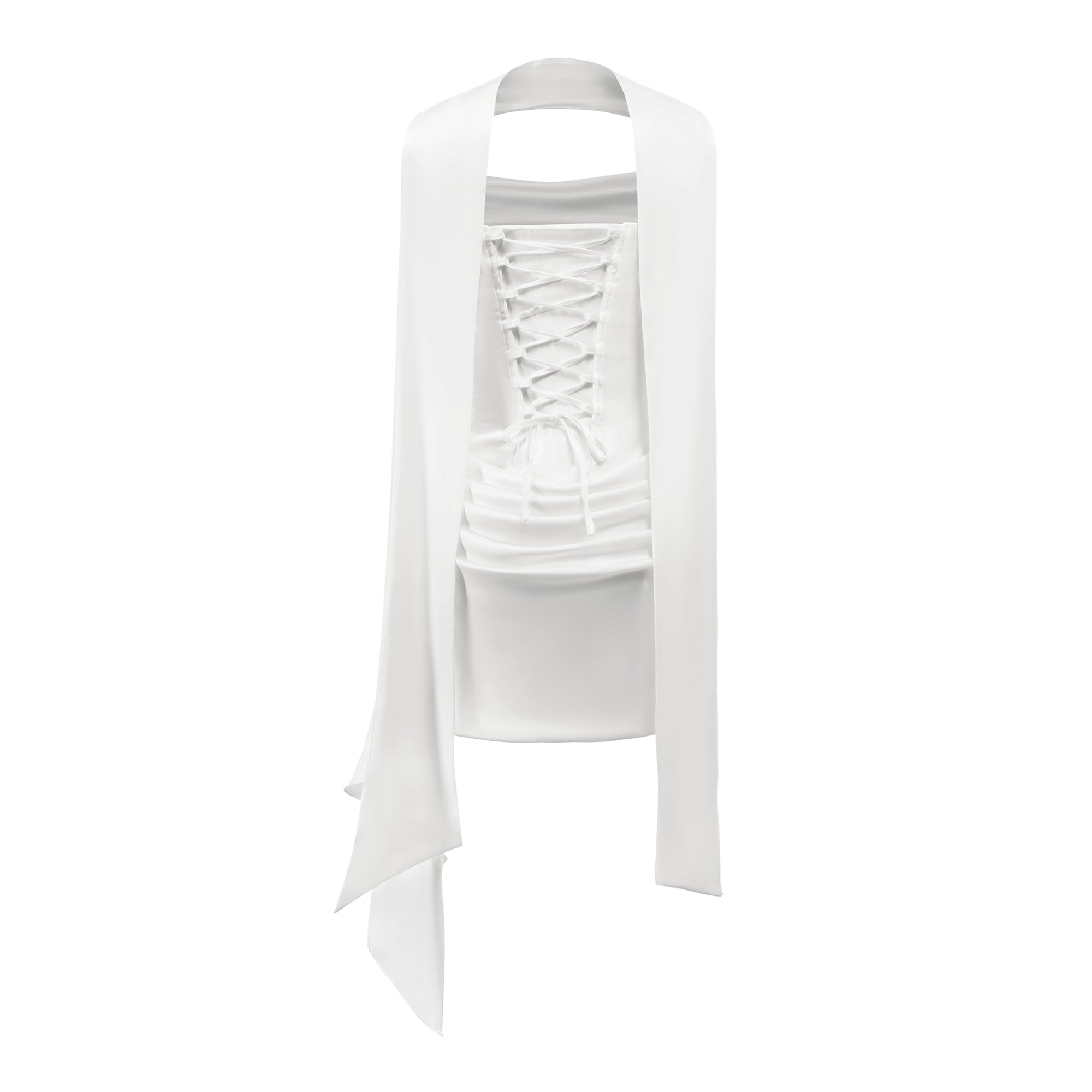 Zenina White Ruched Ribbon Detail Mini Dress