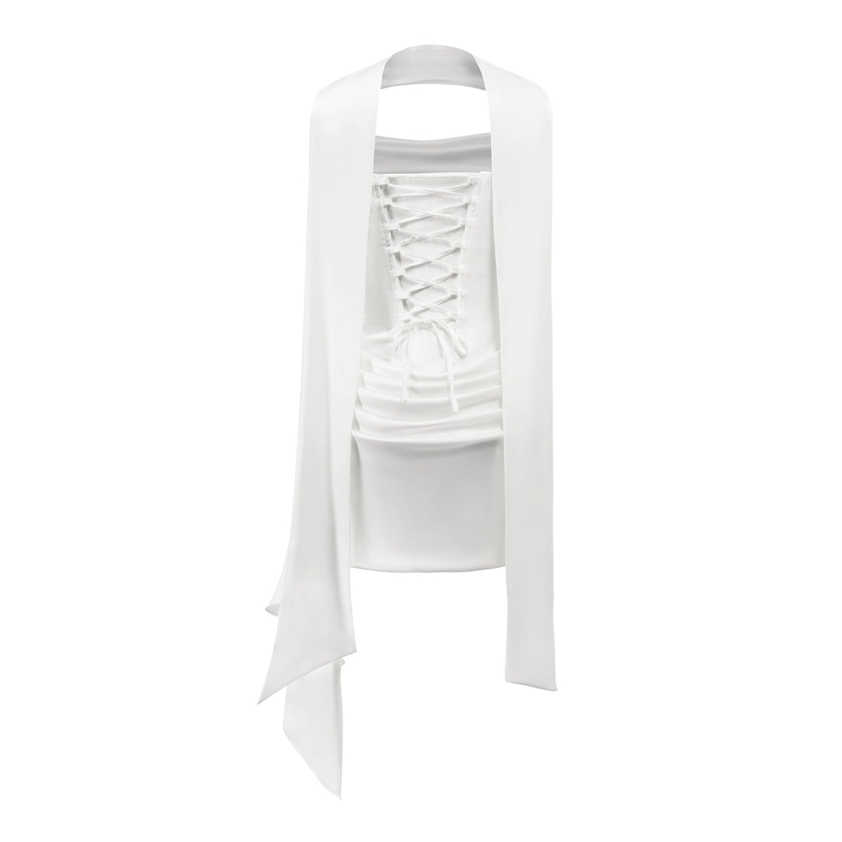 Zenina White Ruched Ribbon Detail Mini Dress