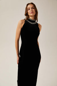 Colette black crystal-embellished velvet gown
