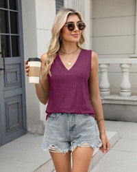 Women’s V Neck Sleeveless Tee Loose Fit Basic Tank Top