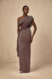 Delphine ribbon-design corset maxi dress in Brown