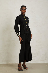 Brooklyn Black Gathered Draped Maxi Dress