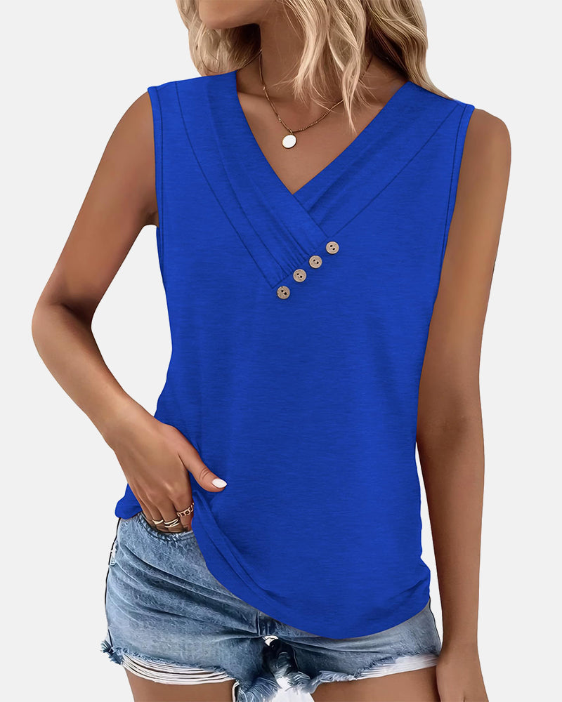 Button Down V Neck Tank Top