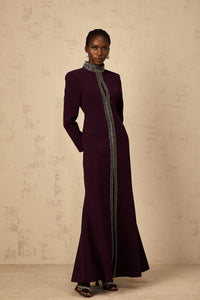 Maëlie Burgundy Embellished Flared Maxi Dress