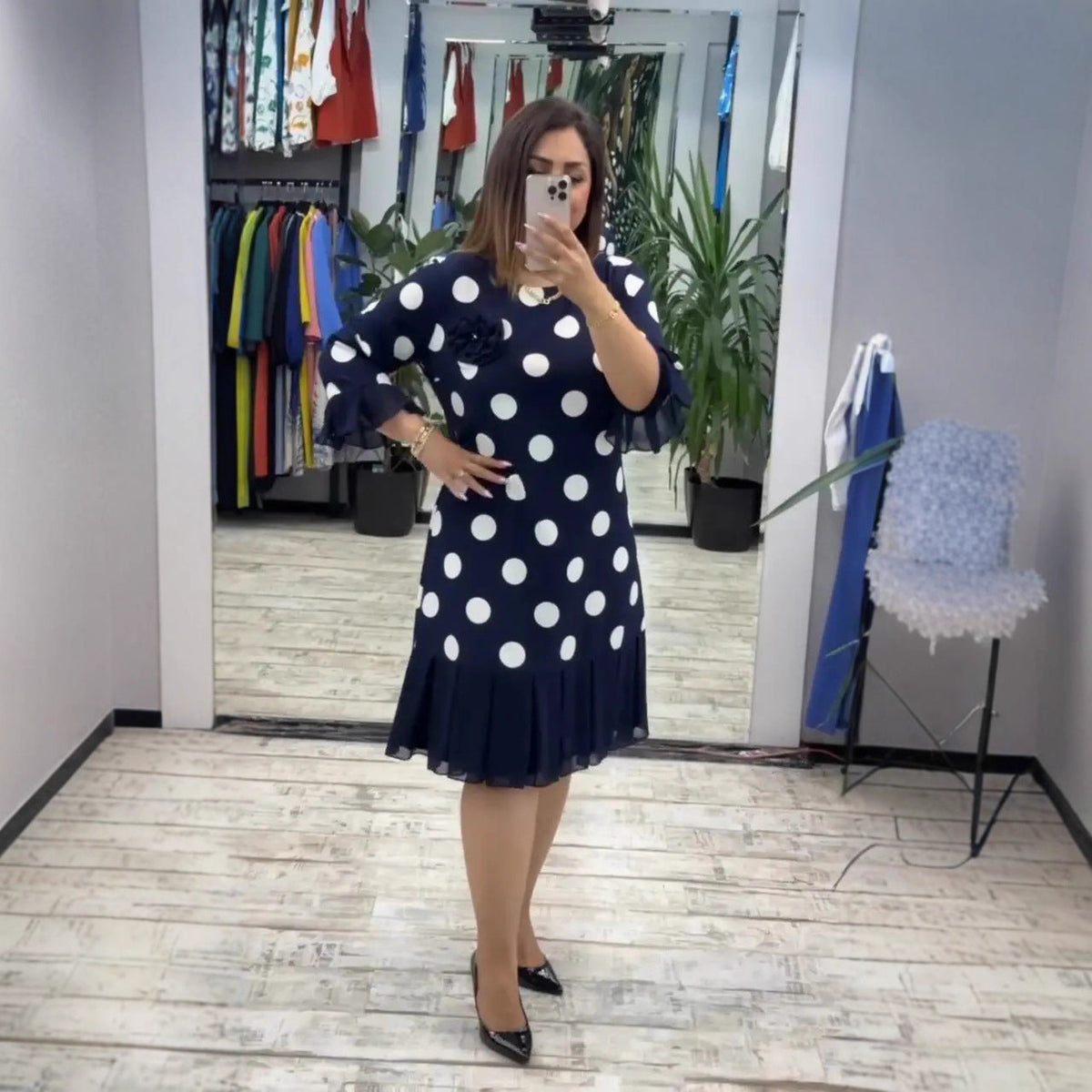 Palerine | Pleated Polka Dot Dress