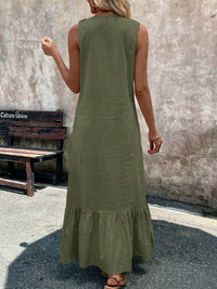 Ruffle Trim V-Neck A-Line Maxi Dress