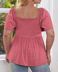 Plus Size Sweetheart Neck Short Sleeve Shirred Peplum Tops