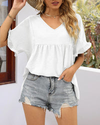 Casual V Neck Ruffle Sleeve Babydoll Peplum Tops