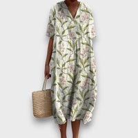 Miradie – Floral Midi Dress with V-Neck