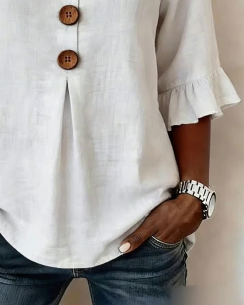 Sophia Solid Cotton Linen Blend Shirt