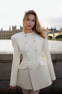 Saffron White Double-Breasted Blazer Dress