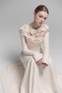 Silvia White Floral Appliqué Off-Shoulder Gown