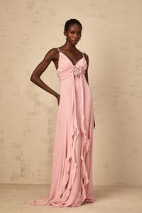 Ysandre Soft-Pink 3D Petal Tulle Maxi Dress