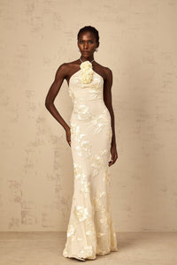 Melanie Neutrals Embroidered Halterneck Maxi Dress