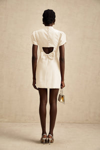 Anna White Petal Sleeve Cut Out Bow Mini Dress