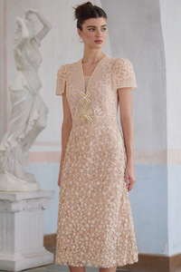 Bérengère Neutrals Faux-flower Crochet Midi Dress