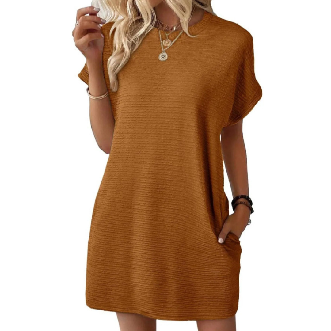 EVASHA™ – Casual Minimalist Round Neck Dress