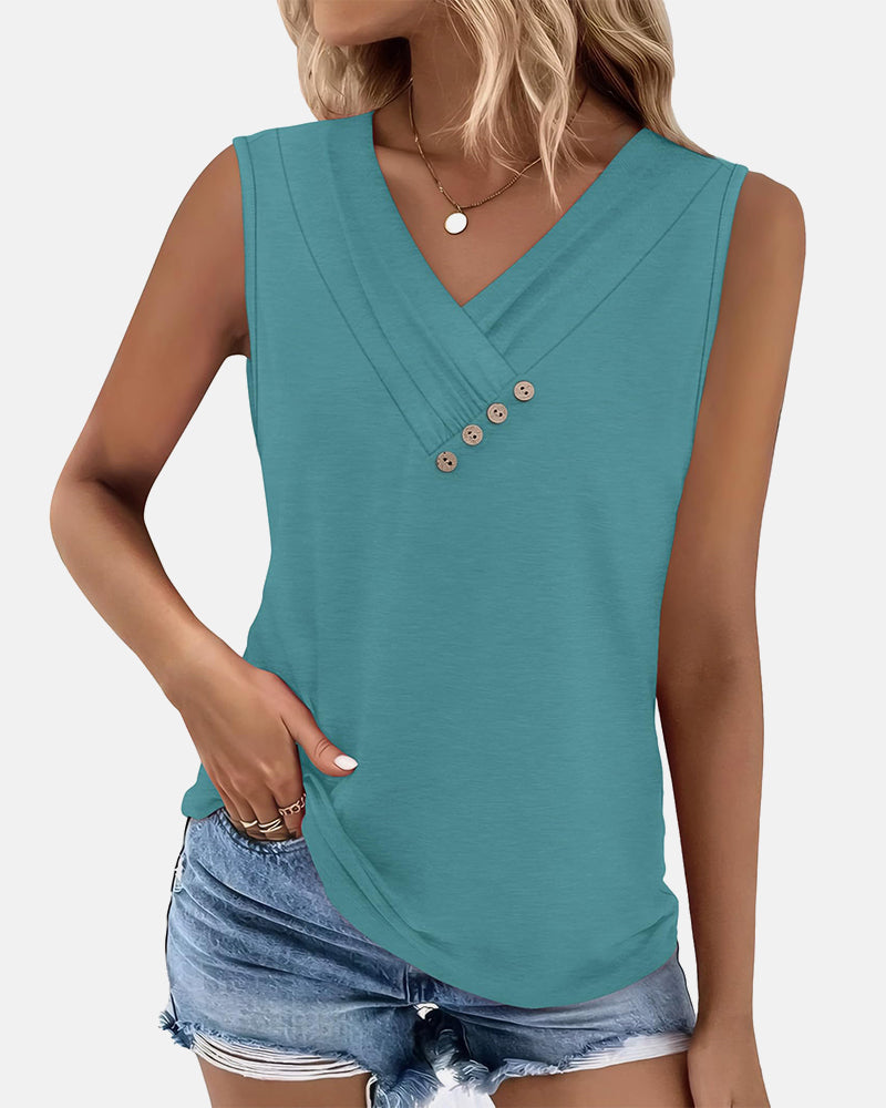 Button Down V Neck Tank Top
