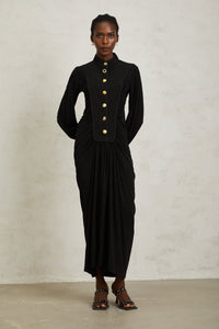 Brooklyn Black Gathered Draped Maxi Dress