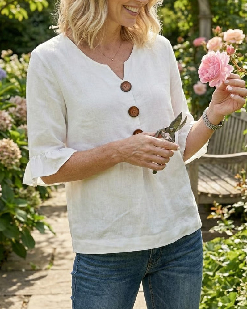 Sophia Solid Cotton Linen Blend Shirt