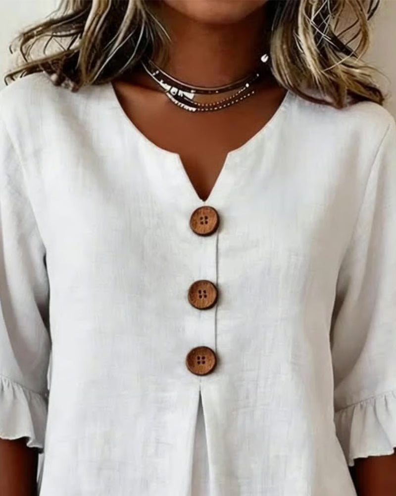 Sophia Solid Cotton Linen Blend Shirt
