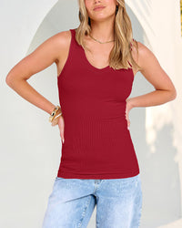 V Neck Ribbed Knit Slim Fit Tank Tops