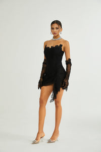 Sylvie black faux-pearl embellished mini dress