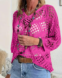 Women's Bohemian-Inspired Beige Crochet Top with V-Neck