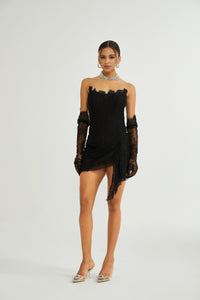 Sylvie black faux-pearl embellished mini dress