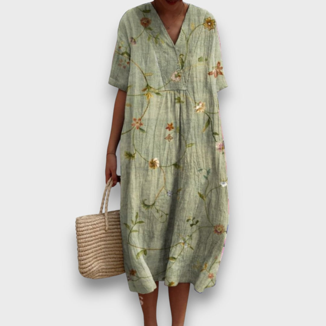 Miradie – Floral Midi Dress with V-Neck