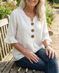 Sophia Solid Cotton Linen Blend Shirt