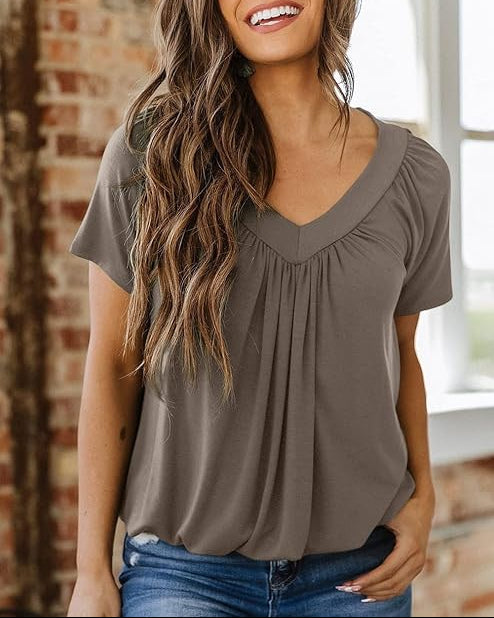 Women's Relaxed V-Neck Shirred Top